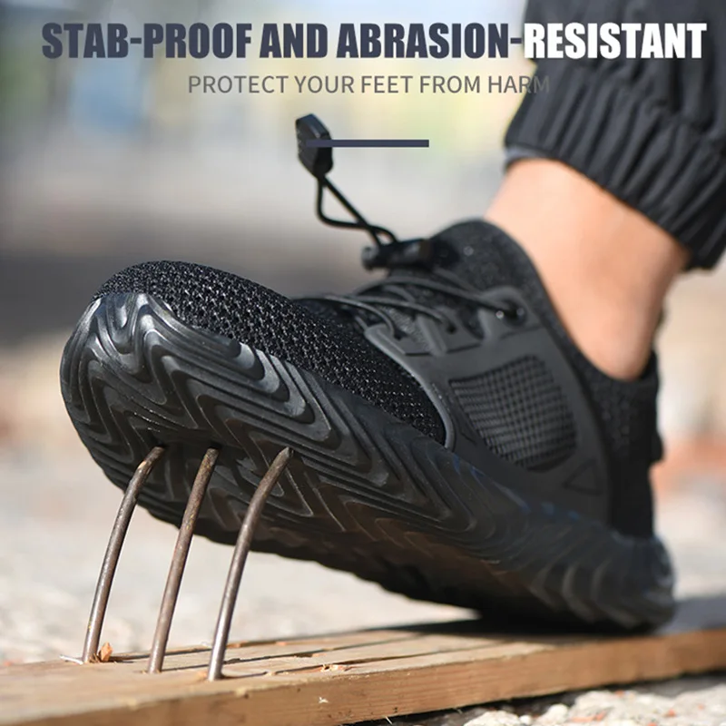 Breathable Men Work Shoes Summer Safety Shoes Lightweight Protective Sneakers Safety Steel Toe Shoes Men Construction Work Boots