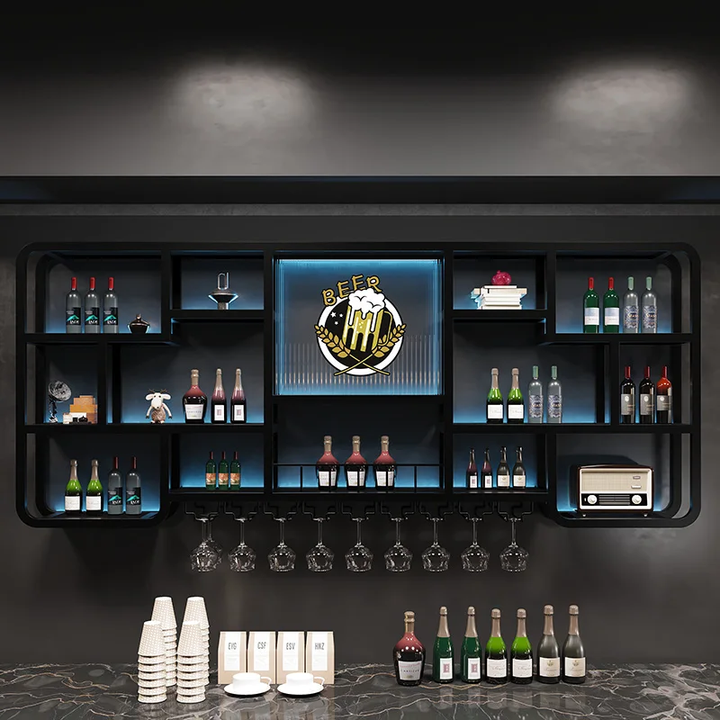 

Nightclub Cocktail Display Cabinet Shelf Tall Metal Showcase Alcohol Cabinet Drinks Nordic Glas Vitrinenschrank Bar Furniture