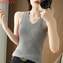 LHZSYY Women's New 100% Pure Wool Camisole Four Seasons Inner cloth Vest Sleeveless Condole Belt Versatile Cashmere Knit Halter