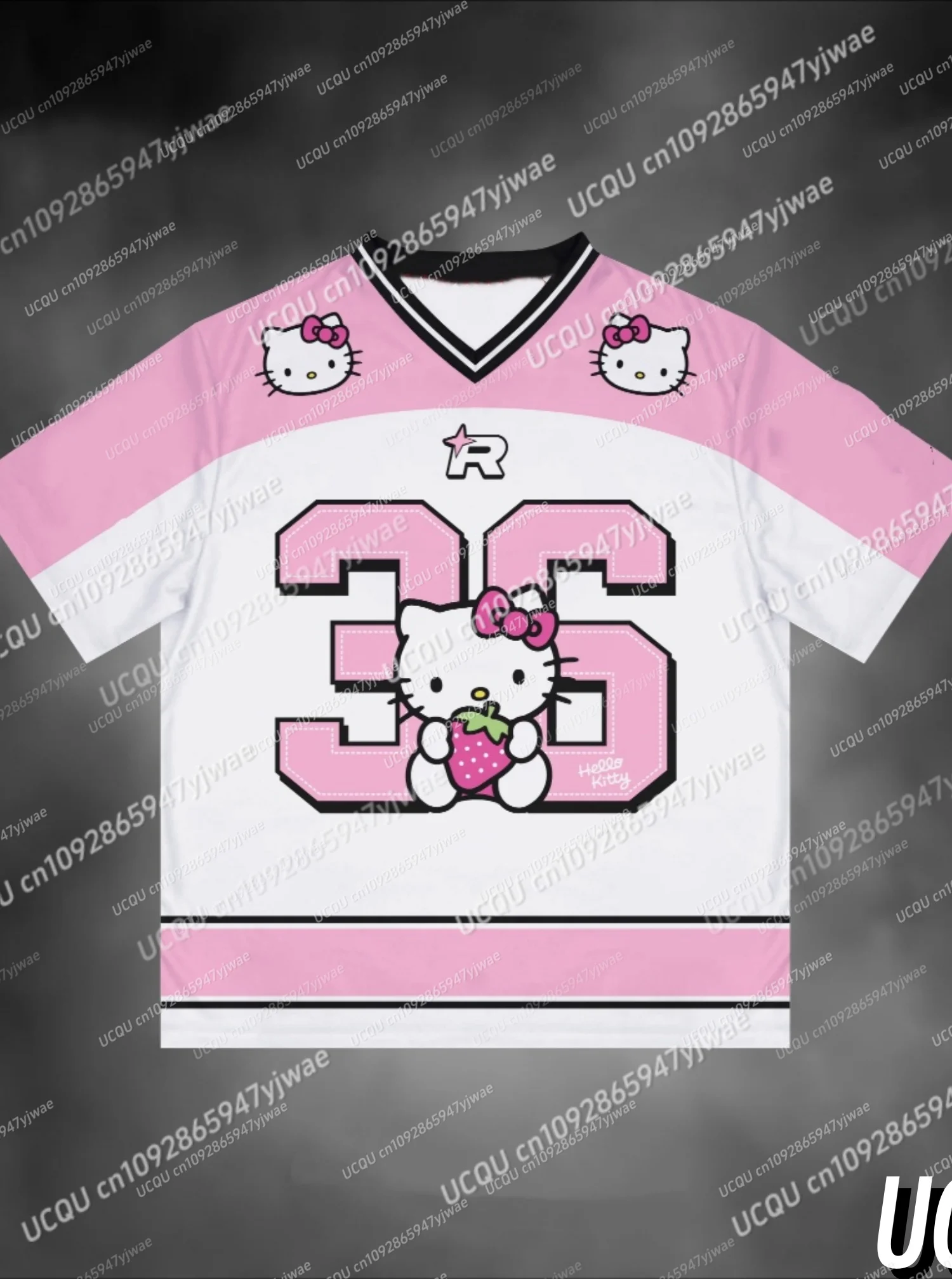 

Summer Hello Kitty NO.36 baseball T shirt Sportswear Women Men V-neck Loose Casual Lightweight Breathable Women Streetwear Top