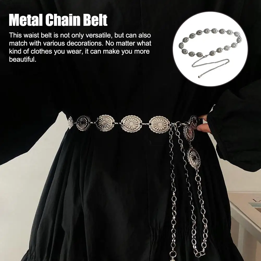 

Ethnic Style Retro Metal Waist Chain Bohemian Silver Fashion Belt Chain Women's Accessories Metal F1l3