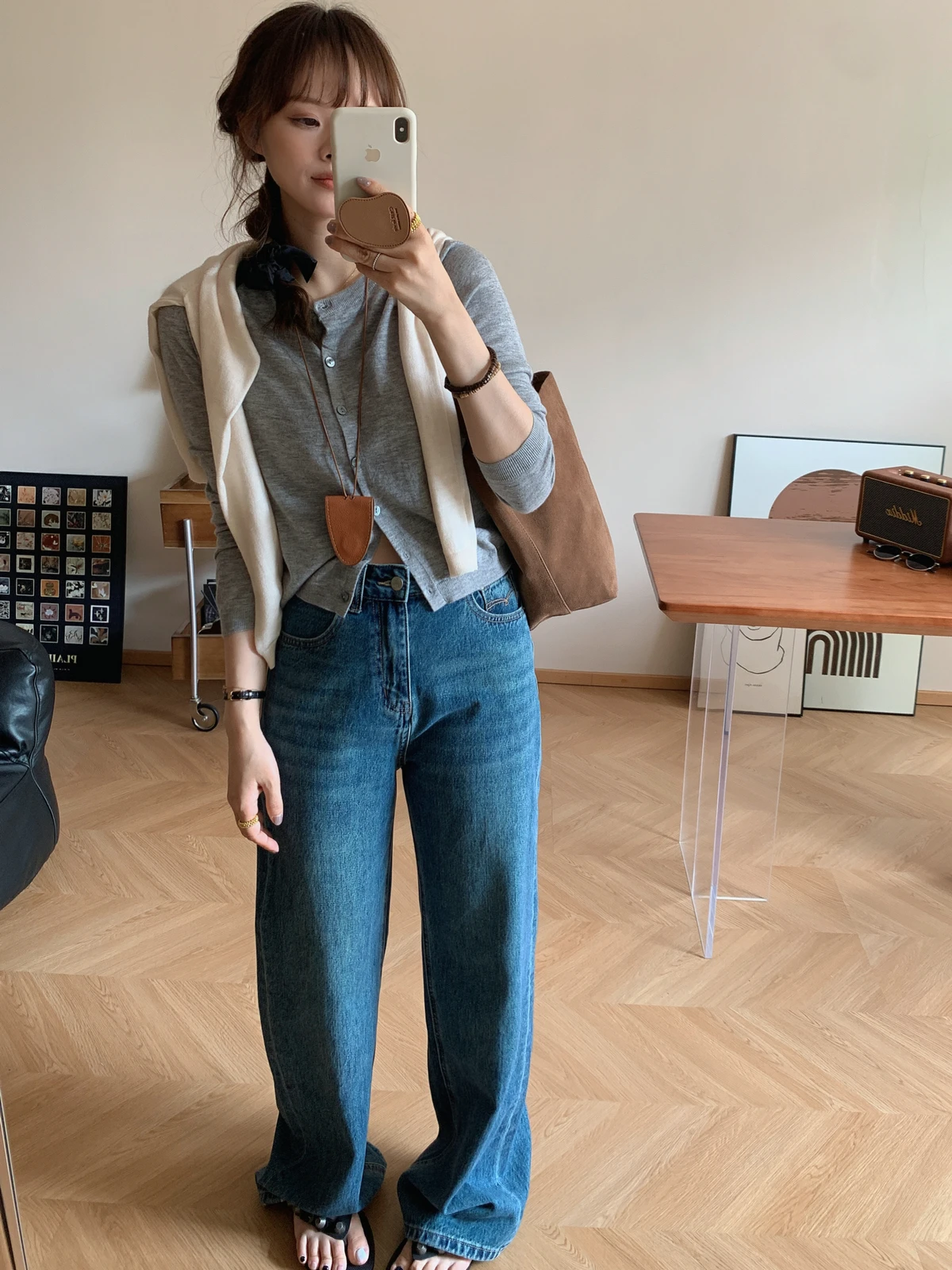 

Джинсы с высокой талией и широкими штанинами, женские, прямого кроя, длиной до щиколотки, из неэластичного денима, весенняя новинка, длинные леггинсы