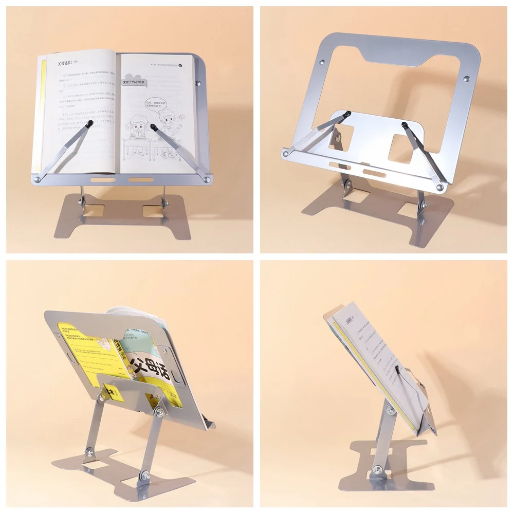 Desktop Book Riser Adjustable Angle Reading Bookshelf Support with Clip Book Holder Tray Foldable Metal Reading Bracket Writing