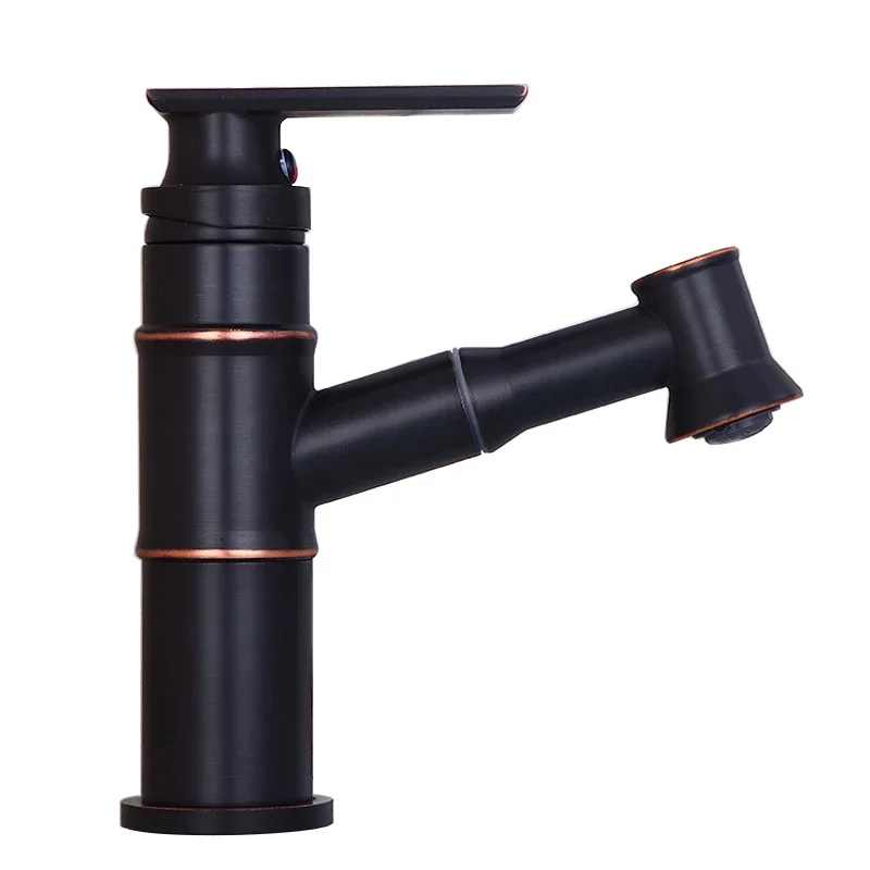 Antique Bathroom Basin Faucet European Style Single Handle Pull Out Sprayer Sink Faucet Hot and Cold Water Mixer Tap Crane Black