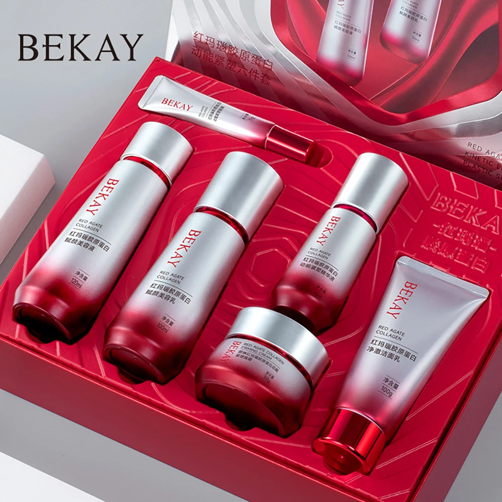 

6Pcs Ruby Hyaluronic Acid Hydrolyzed Collagen centella skincare set Face Cream Toner Lotion Essence Eye Cream Facial Cleanser