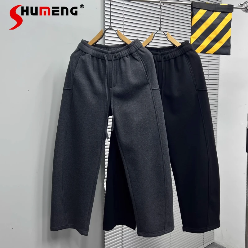 

Мужские прямые удобные брюки на флисовой подкладке, мужские зимние новые модные утолщенные широкие брюки высокого класса 2025 года, стильные красивые брюки