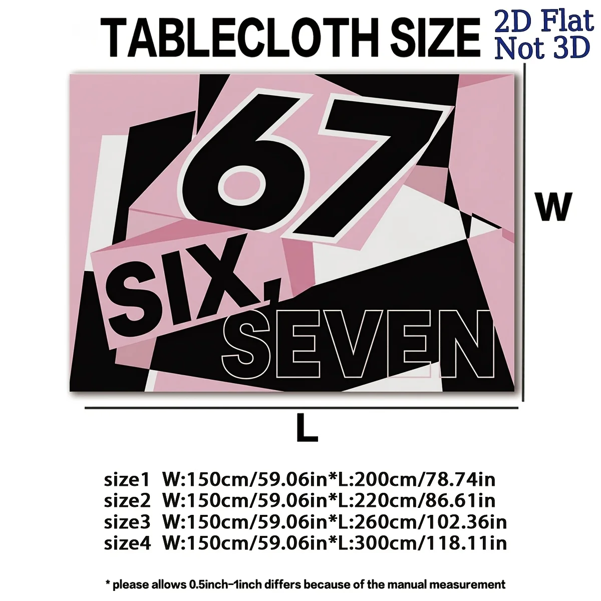 Cute Pink and Black Number 167 Six Seven Tablecloth Waterproof Desk Cover for Party Decor