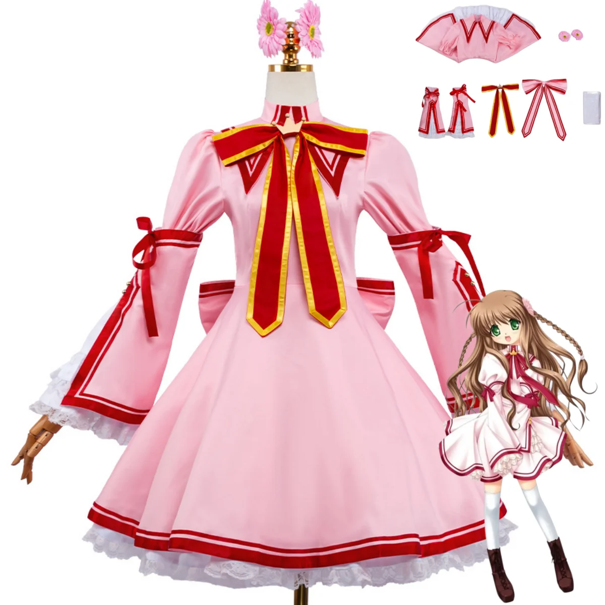 

Anime Game Rewrite Kanbe Kotori Cosplay Costume Long Sleeves Pink Princess Dress Lolita Skirt Woman Cute Masquerade Suit