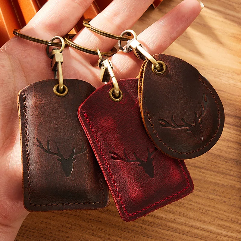 High Quality For Airtag Gift Leather Access Control Card Cover Protective Sleeve Badge Card Holders With Keychain