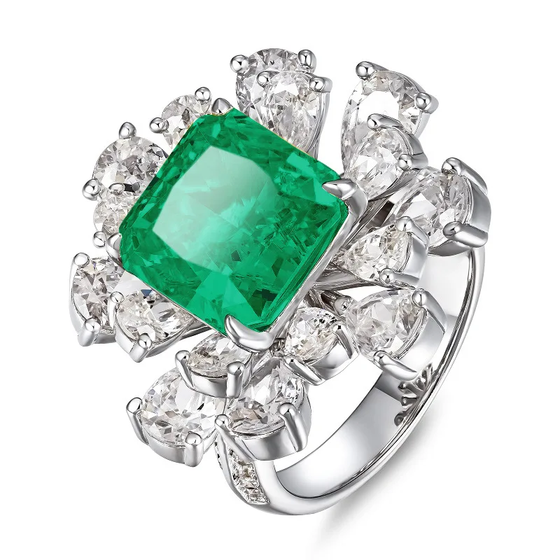 New S925 pure silver atmospheric fashion cultivation color treasure set with red, blue, emerald green ring wedding jewelry view 5