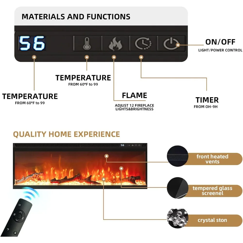 حامل تلفزيون مدفأة كهربائية 50 من Ever Winner مع إدخال زجاجي ثلاثي الجوانب و3 أدراج مركز ترفيه #4