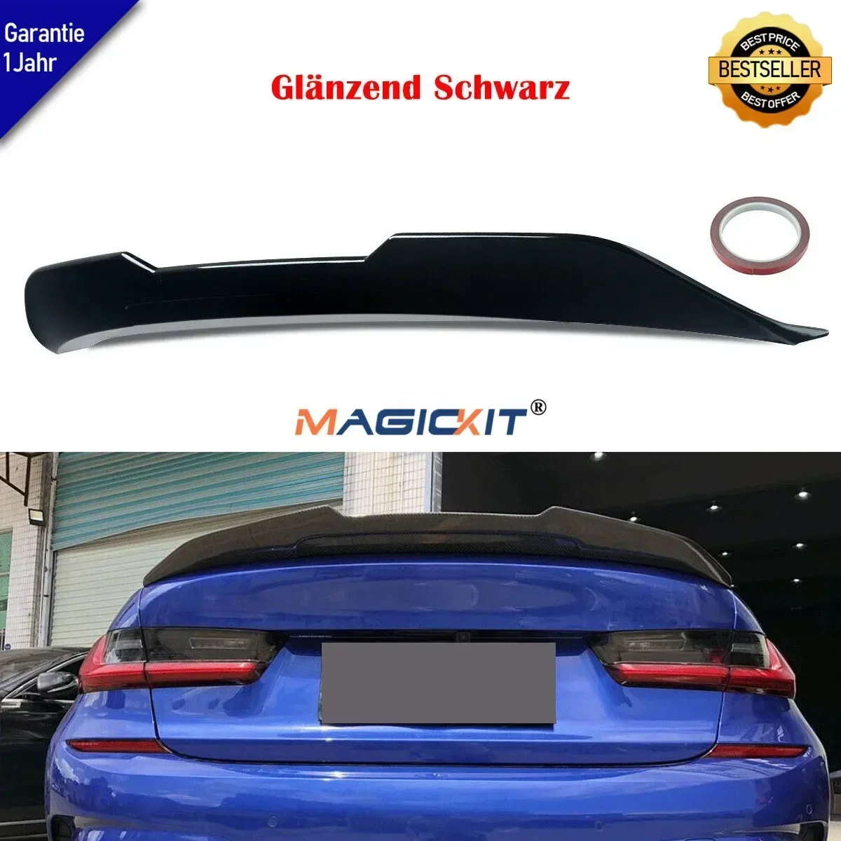 MagicKit For BMW 3 Series G20 G80 M3 Gloss Black Rear Boot Spoiler Performance PSM Style