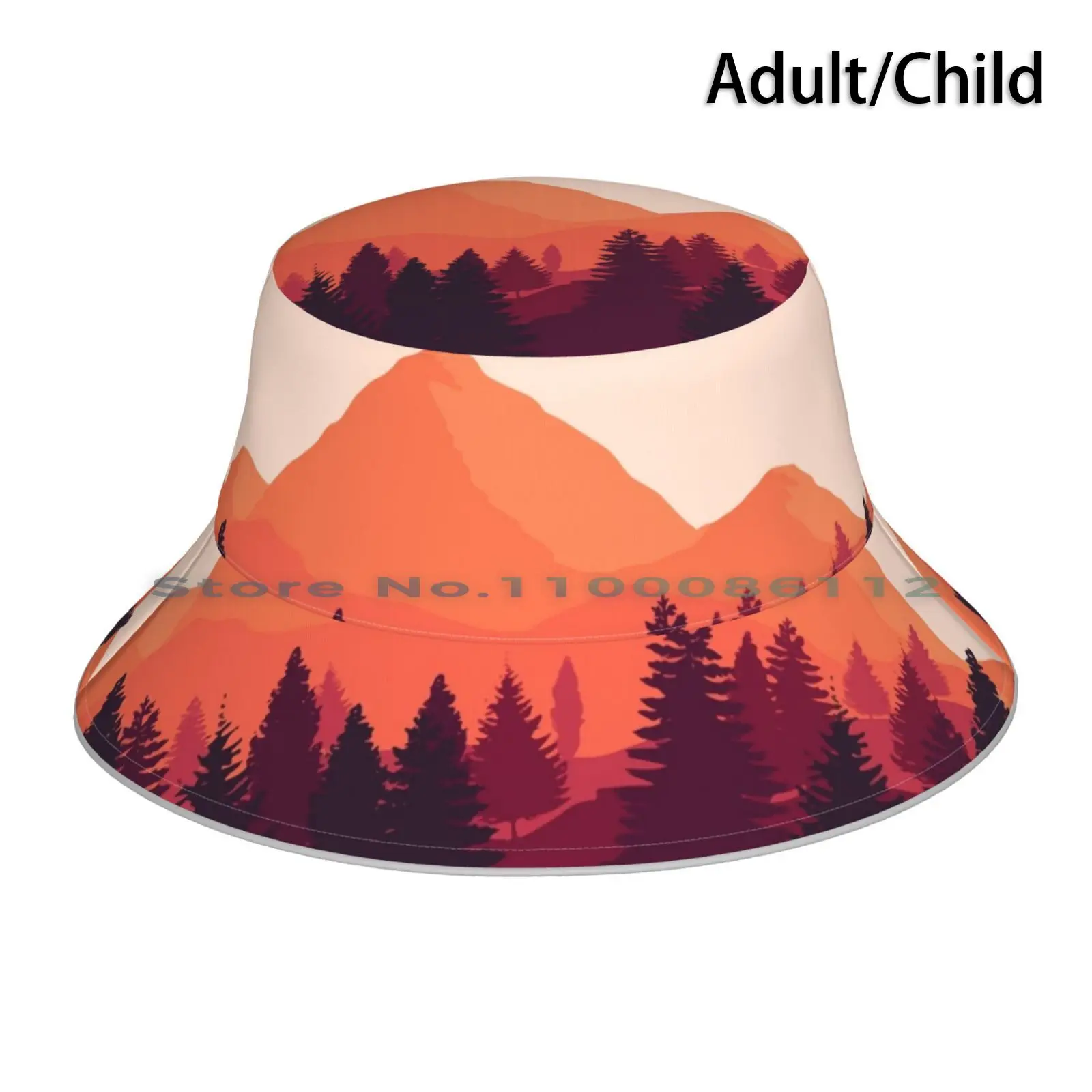 Forest Mountain Horizon Bucket Hat Sun Cap Mountain Sunset Firewatch Hipster Calm Orange Awe Warm Foldable Outdoor Fisherman Hat