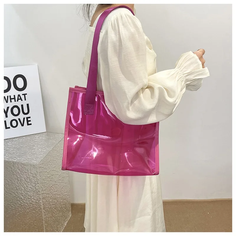 Fashion Summer Transparent PVC Jelly Tote Bag Shoulder Bag Handbag New Leisure Commuting Crossbody Bag Women Shopping Bag