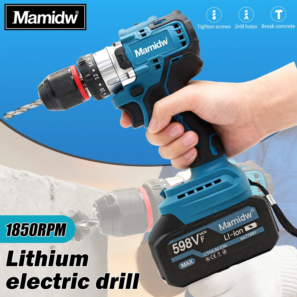 Mamidw brushless electric drill, ergonomic design, durable structure, compact design,compatible with Makita 18v battery PIN