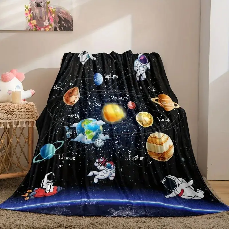 VIKAMA Solar System Galaxy Astronaut Print Blanket Super Soft Flannel Boys Birthday Back To School Gift Travel Sofa Cover Throw