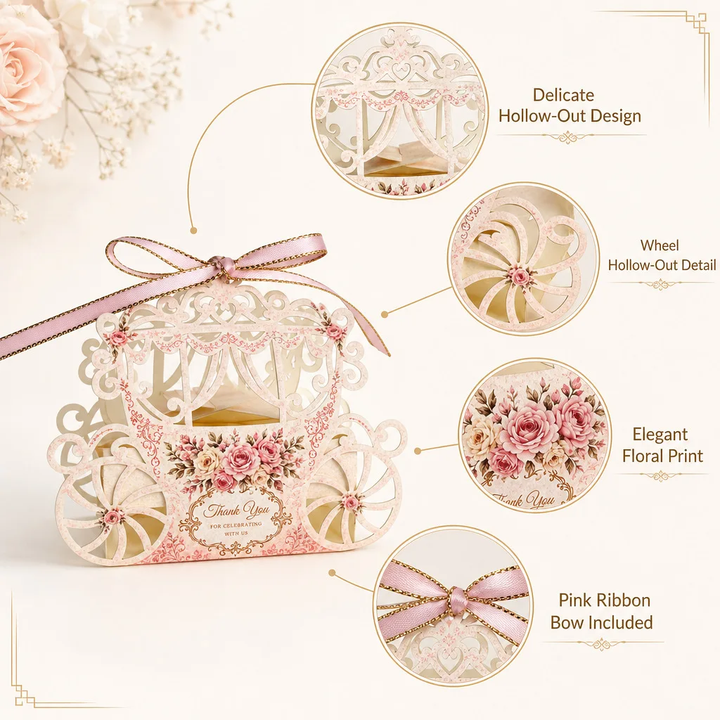 10 Pcs Laser‑Cut Hollow Candy Boxes, European Creative Floral Wedding Favor Paper Boxes for Guests view 4