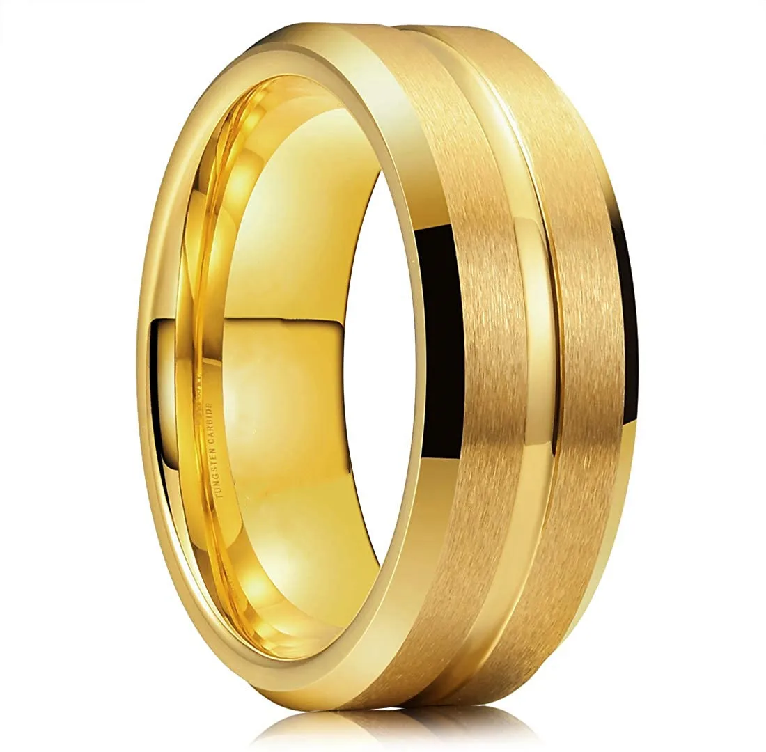 Moda 8mm masculino preto tungstênio anéis de banda de casamento preto sulco chanfrado borda anel de noivado para presentes dos namorados masculinos