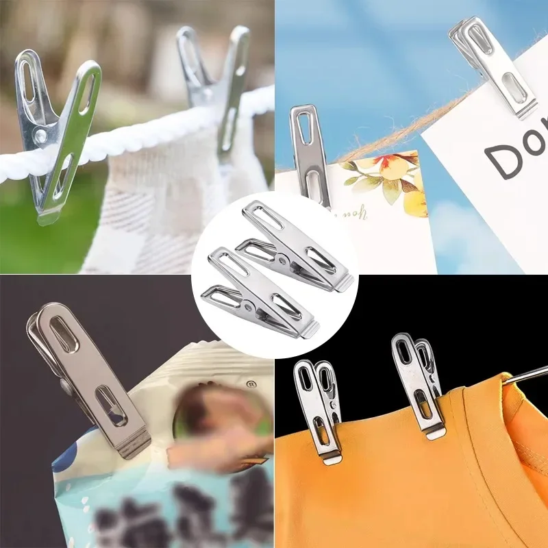 100/20PCS Non-Slip Clothes Pegs Stainless Steel Laundry Hanging Pins Drying Clothes Hanger Picture Clips Food Sealing Clamp image 6