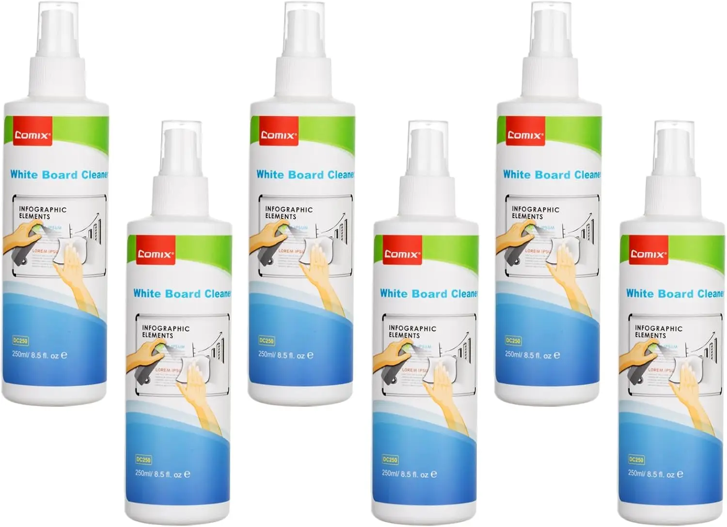 

Non-Toxic Whiteboard Cleaner Spray, 8.5oz, Low Odor, 6 Pack with Cloths