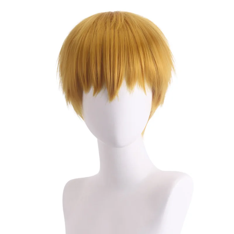 

Short Blonde Dark Gold Anime Cosplay Wig Synthetic Hair for Men Master Style Role Play Costume Accessory
