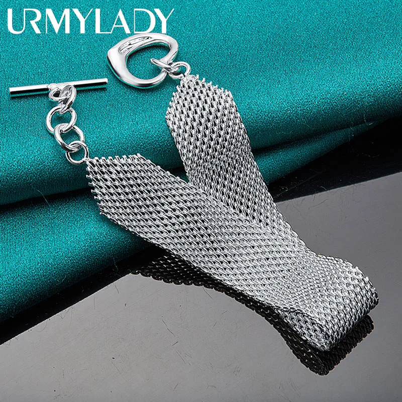 

URMYLADY 925 Sterling Silver Woven Mesh Heart Buckle Bracelet For Women Wedding Engagement Party Fashion Jewelry