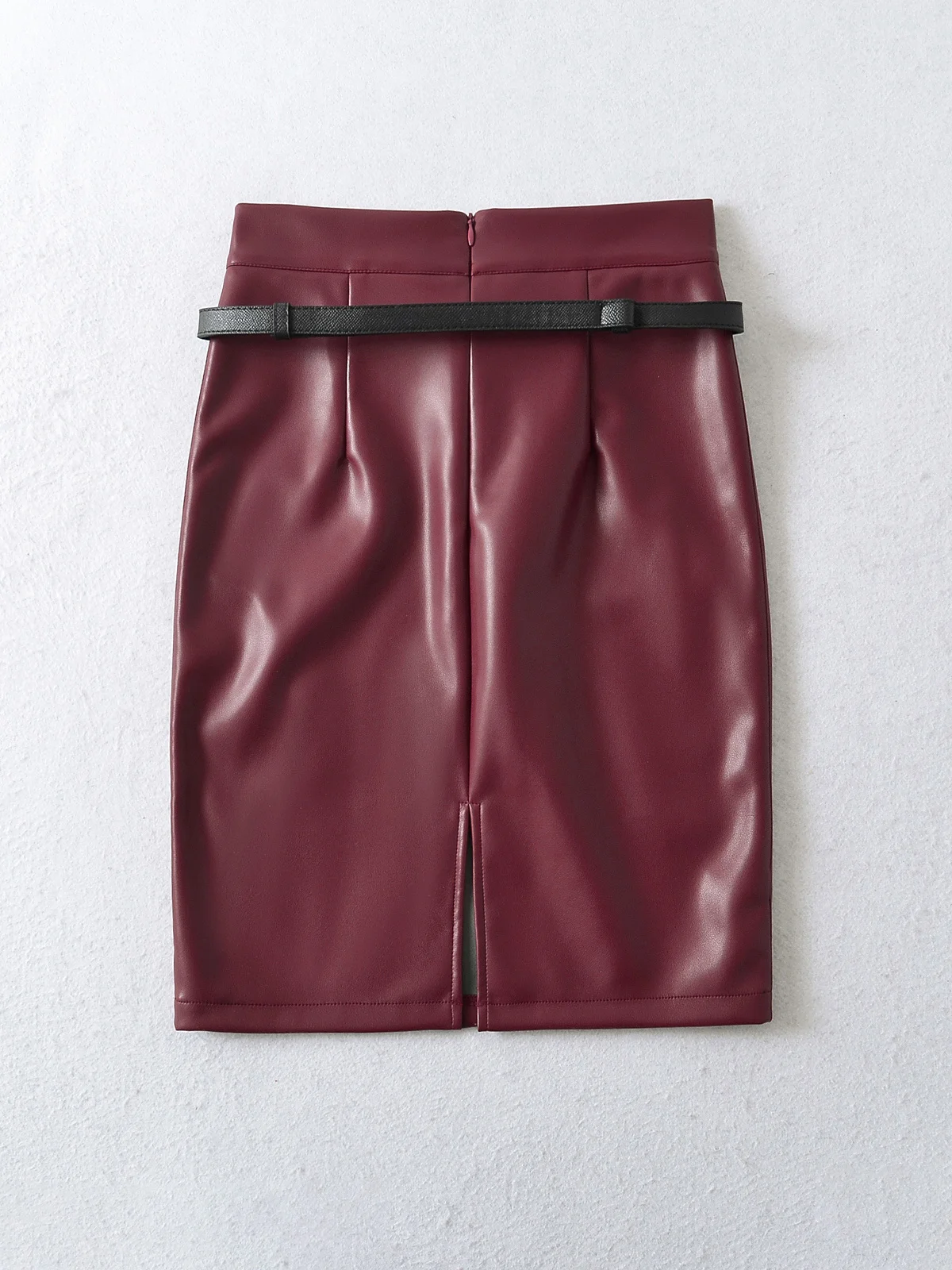 섹시한 하이웨이스트 PU 가죽 스커트 벨트 포함 바디콘 슬림 여성용 순수한 매력 롱 스커트 일상 착용용