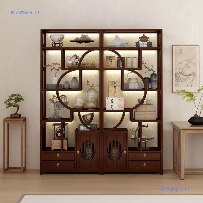 New Chinese-style Bogu rack New thickened Duobao Pavilion tea room display cabinet Background wall Bold wine cabinet Partition r