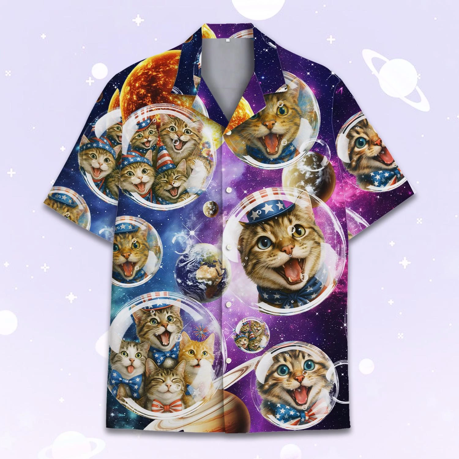 

Men's And Women's 3D Fun Galaxy Cat Print Short Sleeved Hawaii Shirts With Animal Print Summer Beach Shirt Unisex Urban Tops