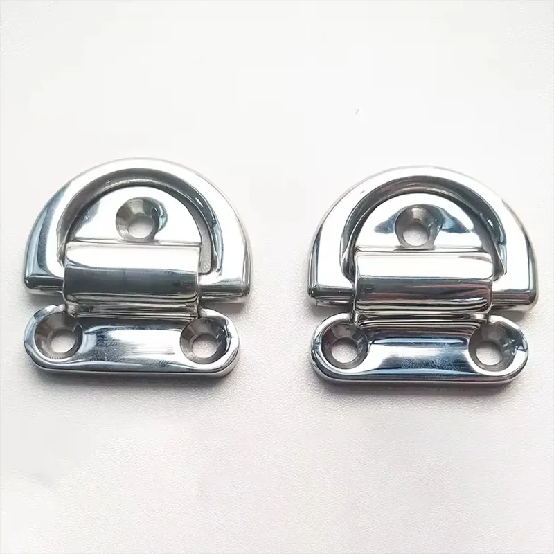 2pcs 6mm Folding Pad Eyes Lashing D Ring Tie Down 316 Stainless Steel Anchor Fixing Cleat for Marine Boat Accessories