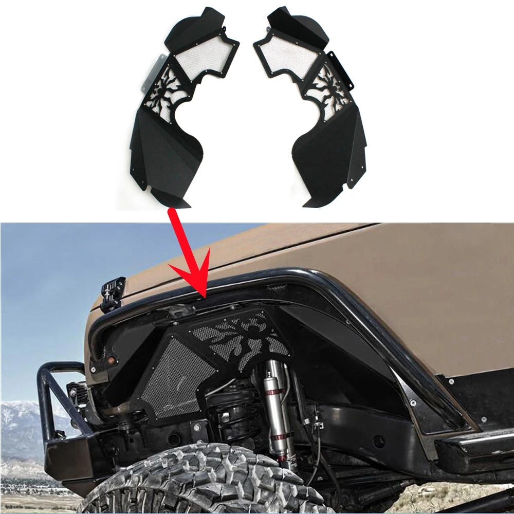 J256 Front Inner Fender Liner Venomous Spider Lining 2Pcs Aluminum For Jeep  Wrangler JK 2007-2017 LantSun