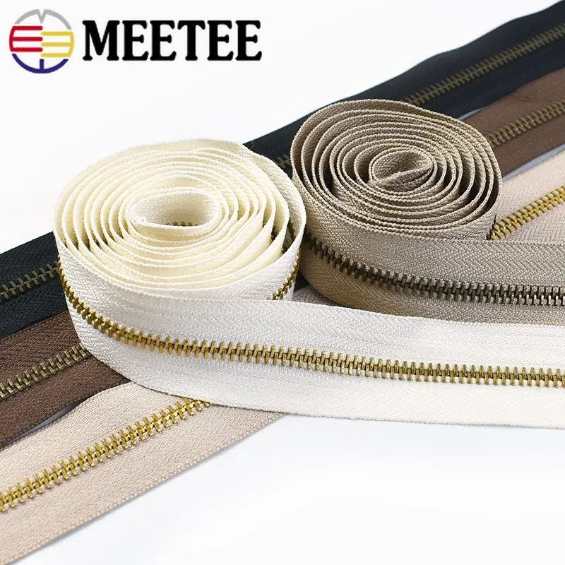 2/4Meters Meetee 5# Metal Zipper Bronze Continuous Zippers Roll DIY Zip for Sewing Accessories Crafts Clothing Decoration Zips