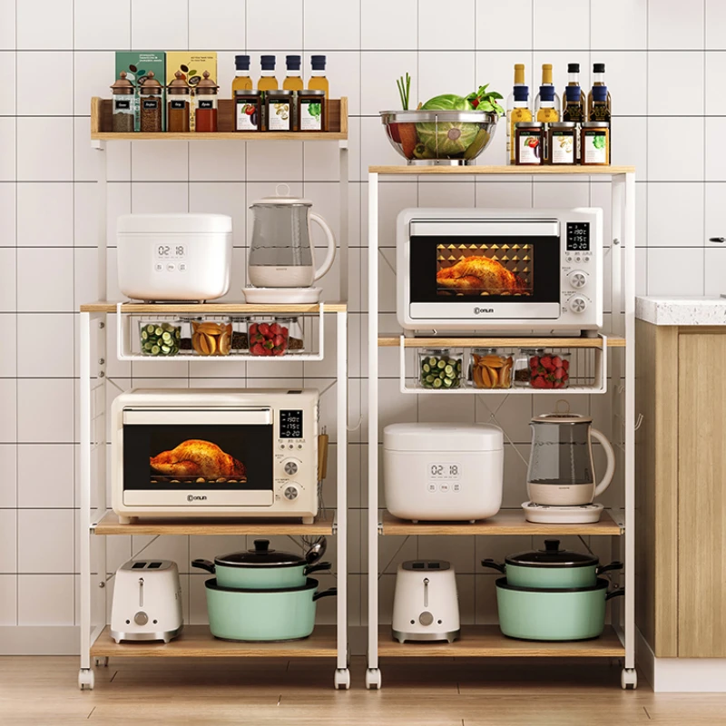 Multi-Tier Kitchen Storage Shelf Microwave Oven & Cookware Organization Industrial Organizer with Adjustable Shelves