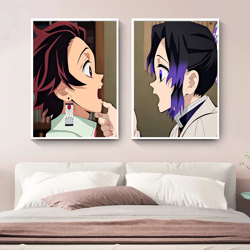 Anime Figure Demon Slayer Poster Nezuko Mitsuri SynthWave Canvas Painting Decoration Aesthetics Wall Art Kawaii Room Decor GIfts