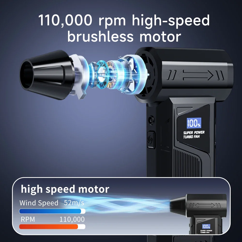 

110000RPM Turbo Fan High Power Jet Blower Brushless Motor Variable Speed Dust Cleaner Air Duster Handheld Air Blower
