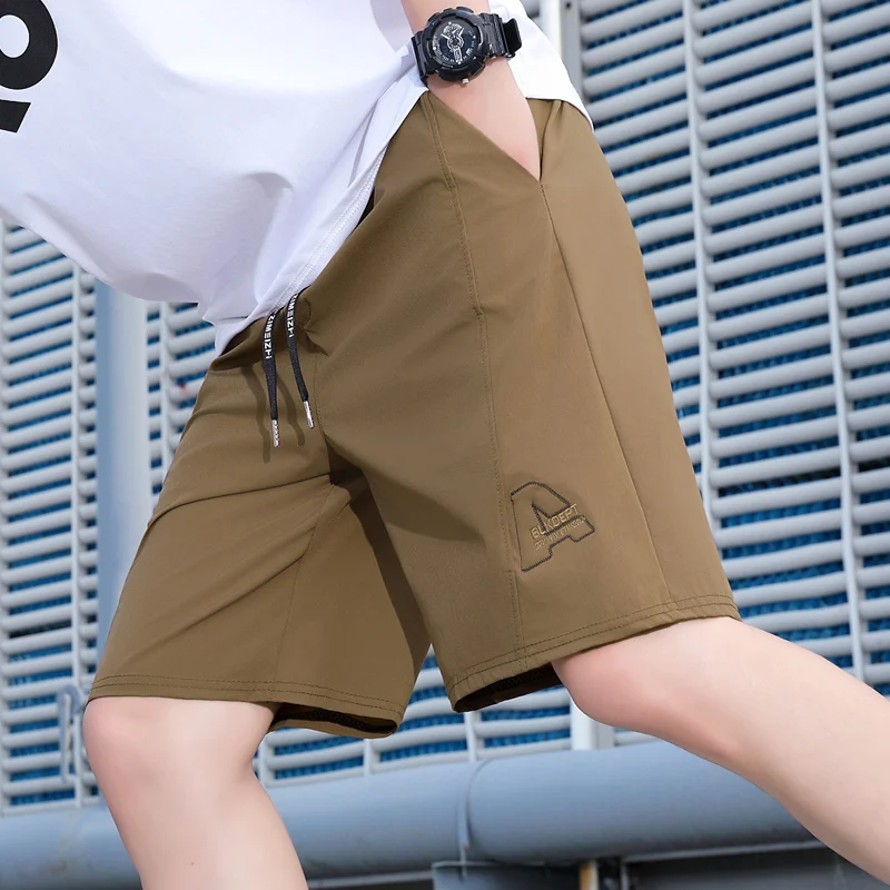 

Summer Thin Men's Shorts Loose Casual Beachwear Fashionable Youth Outerwear Polyester Fiber Straight Leg Five-Quarter Length