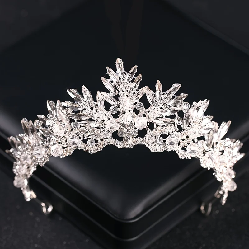 Baroque Wedding Crown Baroque Black Rhinestone Crystal Bridal Crown Headdress Wedding Hair Accessories Tiara Handmade Crown Gift