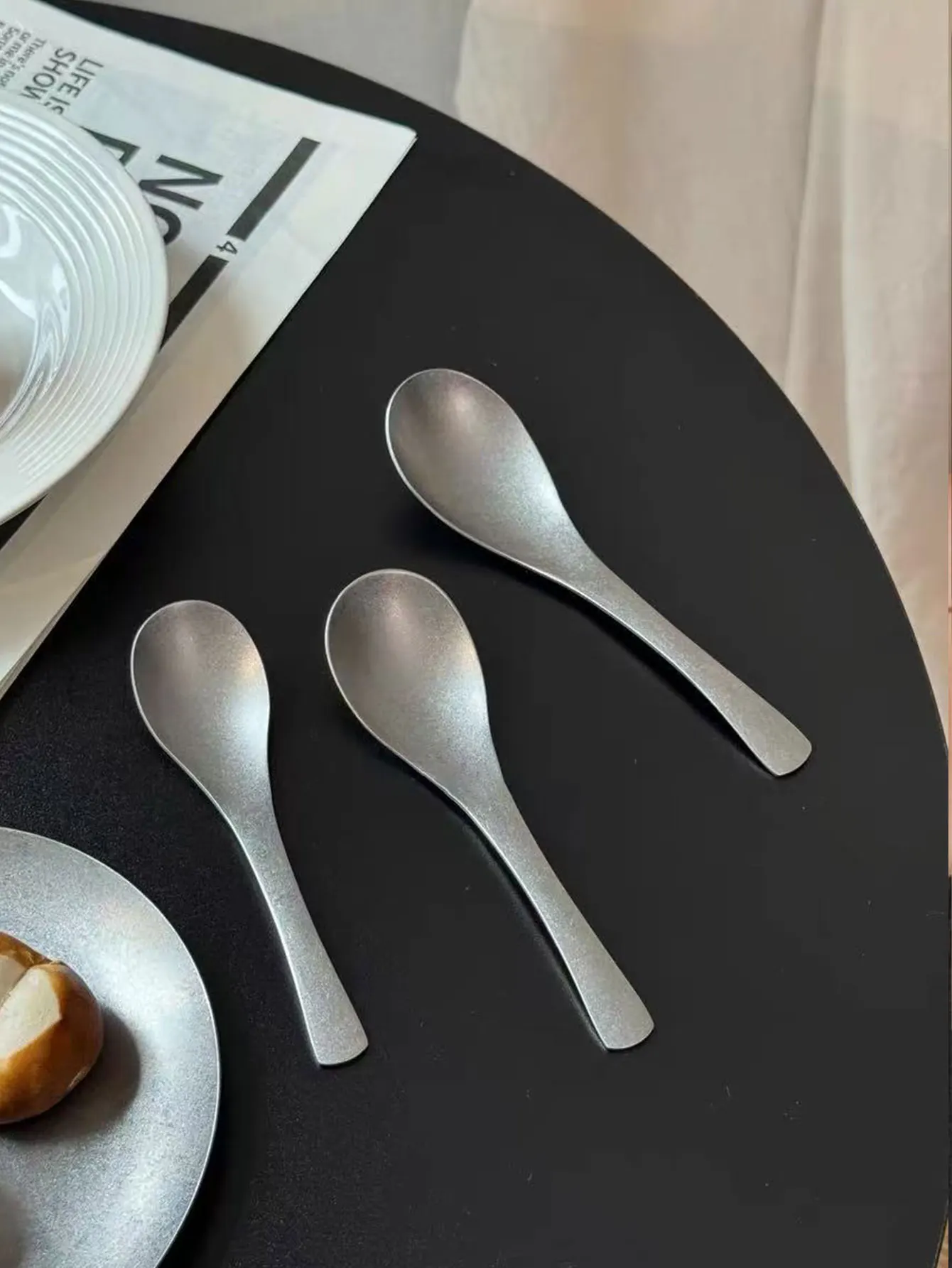 Vintage-Style Distressed Spoon 304 Stainless Steel Spoon Children's Spoon High Aesthetic Value Small Spoon Earl Spoon 3-Piece Set