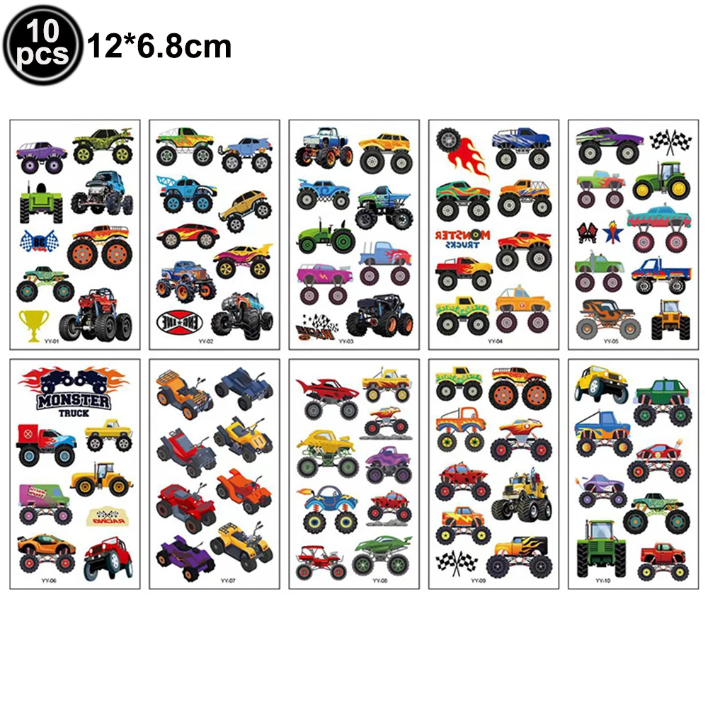 Monster Truck Temporary Tattoos Stickers for Kids Boys Happy Birthday Monster Truck Balloons Big Wheel Racing Party Foil Balloon