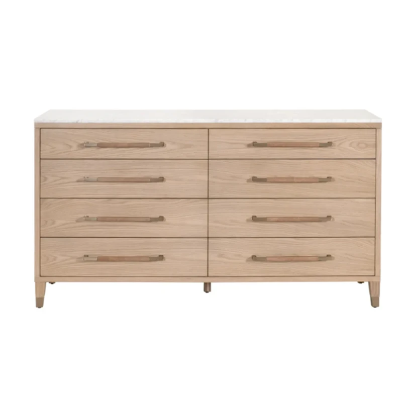 Custom Bedroom Cabinet  66" Brown Oak Wood 6-drawer Dresser Hardwood Storage Dresser for Bed Room Furniture