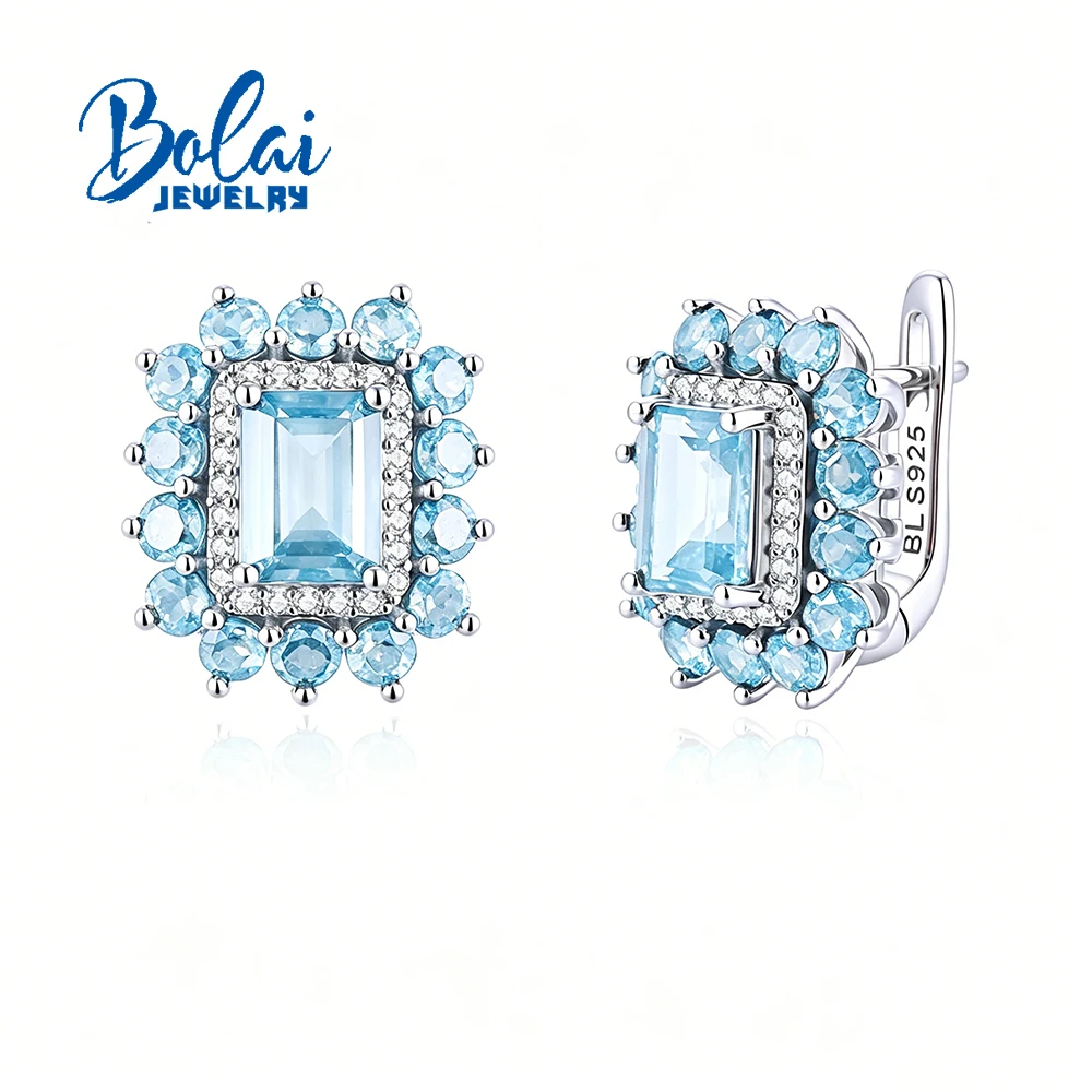 

Simple design 925 sterling silver earrings natural Sky Blue Topaz gemstone fine jewelry for women Banquet Party wear