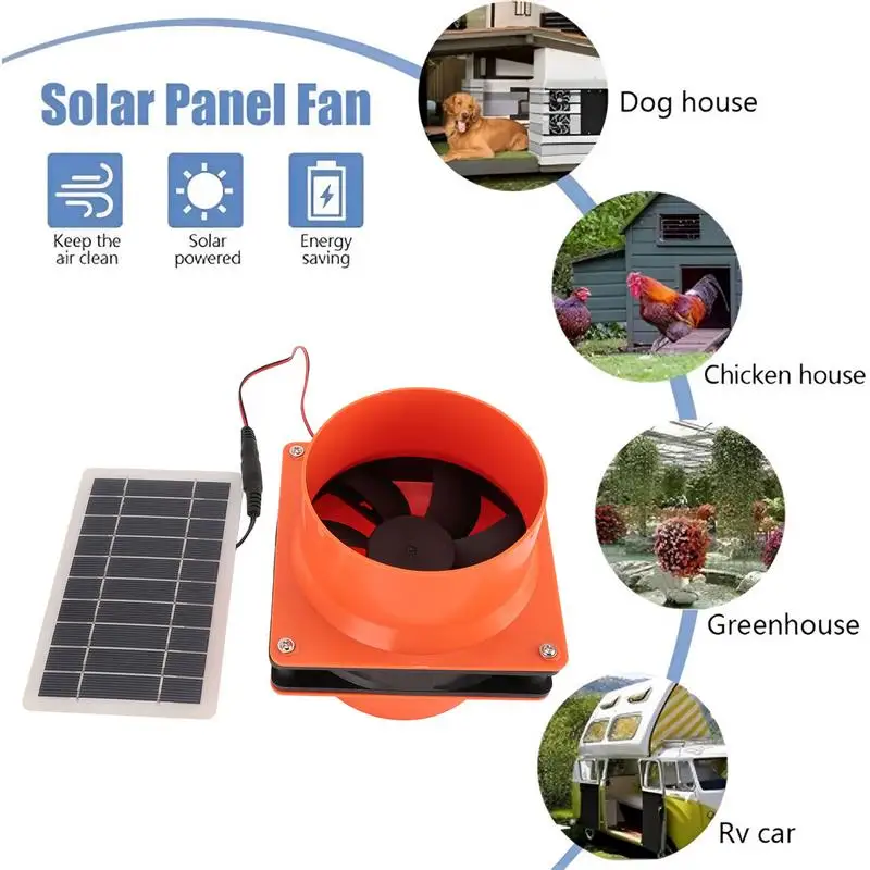 Solar Panel Fan Silent Greenhouse 4/6Inch Fan 50W Exhaust Fan Solar Powered Outdoor Fan for Yacht RV Kitchen Cabin Chimneys