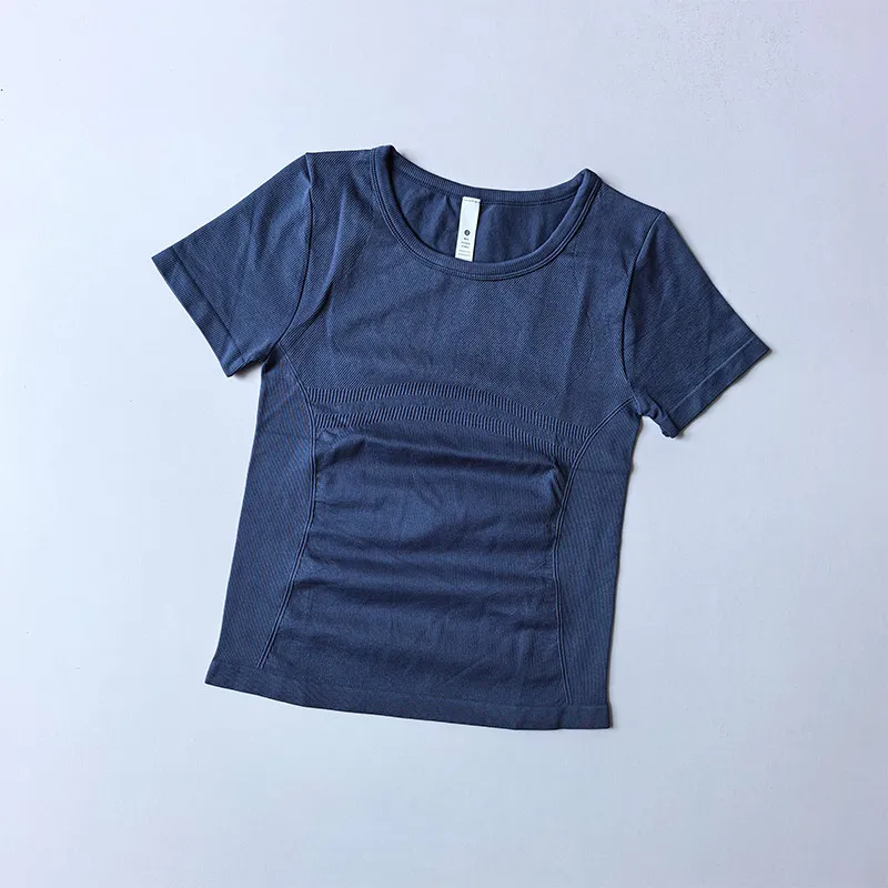 Sportliches Schnelltrocknendes Oberteil für Damen, Kurzarm, Figurbetont, Rundhals, Oberbekleidung, Pilates-Training, Schlankmachendes Fitness-Yoga-T-Shirt – Detail 5