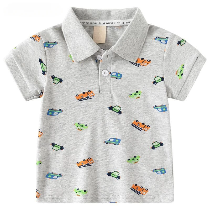 Polo de manga corta holgado para niño, camiseta informal de dibujos animados de coche, camisetas grises a juego, novedad de verano, 2024