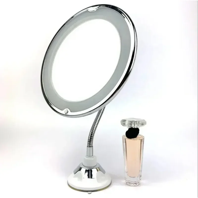 Flexible Gooseneck Makeup Mirror with LED Light 10X Magnifying Mirror Suction Cup Bright Diffused Light and 360 Degree Swivel