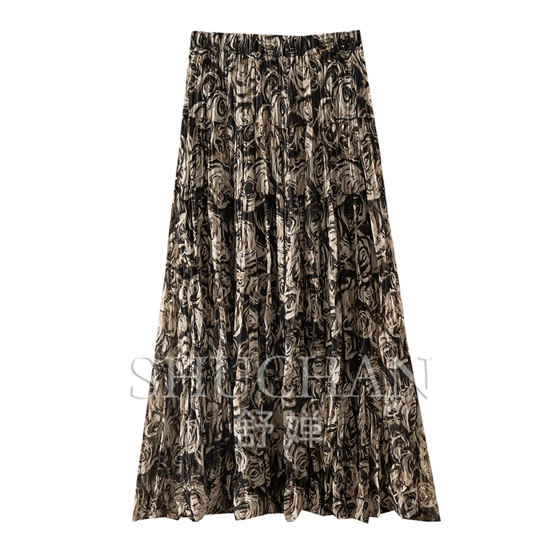 

Retro Floral Irregular Crumpled High-waisted A-shaped Skirt Women Faldas Mujer Moda 2025 Women Skirt