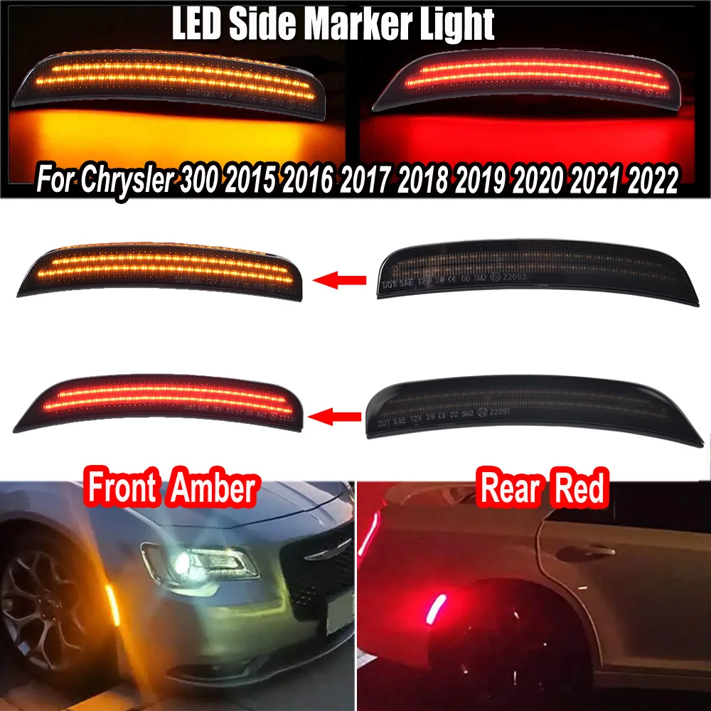 Front Amber Rear Red Led Side Marker Turn Signal Lights 2Pieces For Chrysler 300 2015 2016 2017 2018 2019 2020 2021 2022