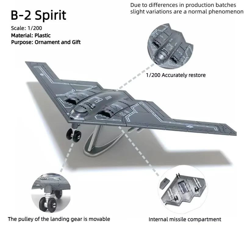 Avión militar de B-2 a escala 1/200, modelo de construcción de bombardero pesado sigiloso de EE. UU., modelo de avión de construcción de plástico, regalo para niños