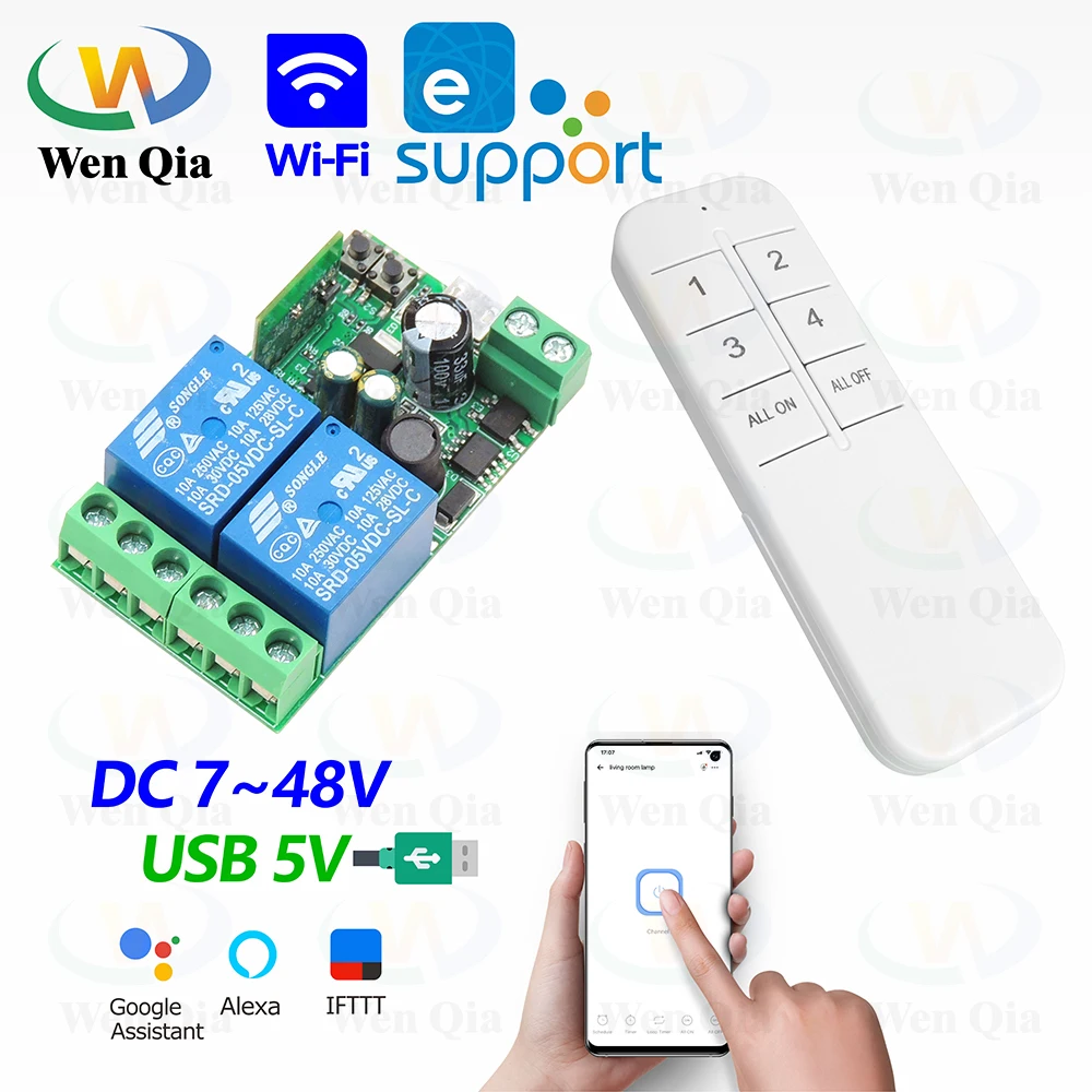 EWelink 2 CH WiFi Smart Switch,5V 12V 24V 48V Relay,Timer Module,Alexa Google Home Voice Control,for Remote Control Light/Motor