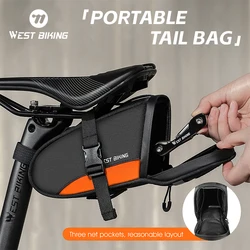 WEST BIKING Portable 1.2L Reflective Cycling Tail Bag Ultralight Storage Bike Saddle Bag Waterproof Tail Rear Pack With Tailight